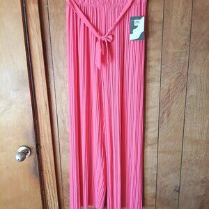 Love Poem Rose Pink Pleated Wide Leg Pants Tie Waist Pull On Size L NWT